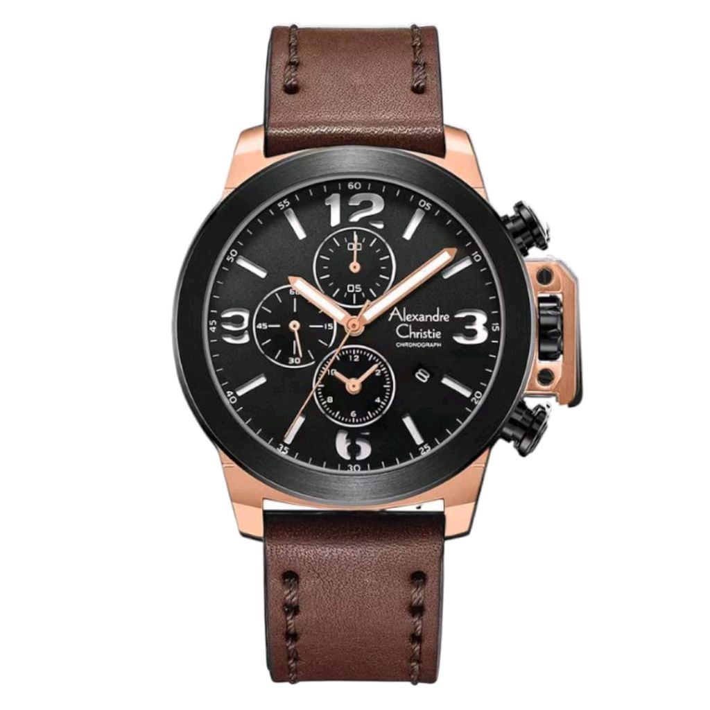 Jam Tangan Pria Alexander Christie AC 6280 Cronograph Strap Leather Original Garansi 1 Tahun