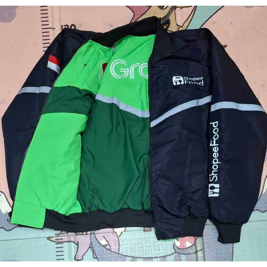 JAKET GRAB HIJAU SOPI HITAM JAKET BUNGLON GRAB SOPI JAKET BOLAK BALIK BORDIR
