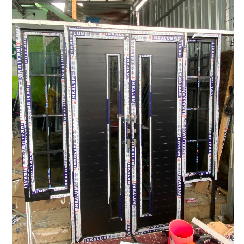 Paket partisi pintu jendela almunium komplit 210x120  jendela 160x40 (2unit), kaca full 5milli,