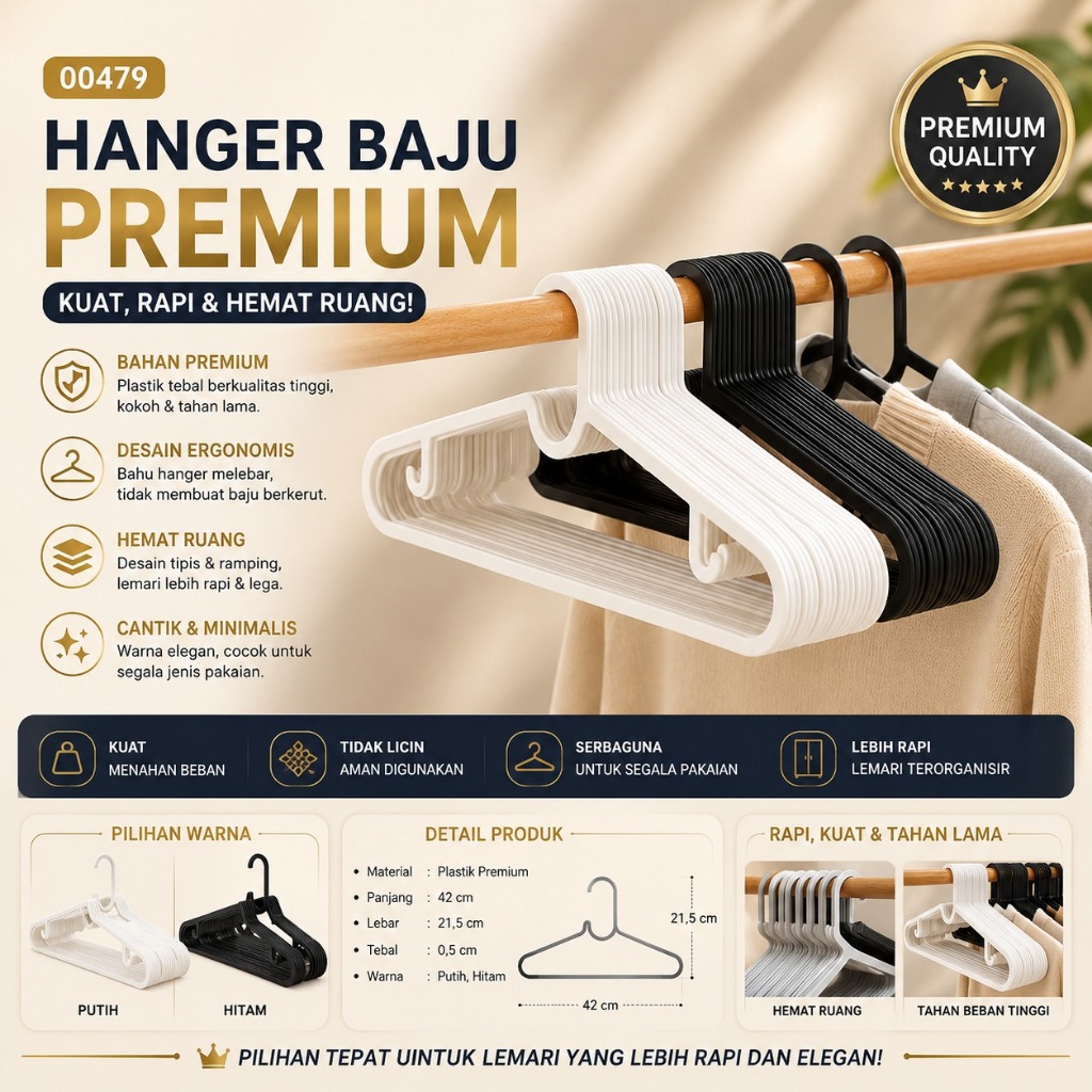 10 Pcs Gantungan Baju Dewasa Ikea Warna Hitam Putih Bahan Plastik Premium Awet Tebal Kuat Tahan Lama