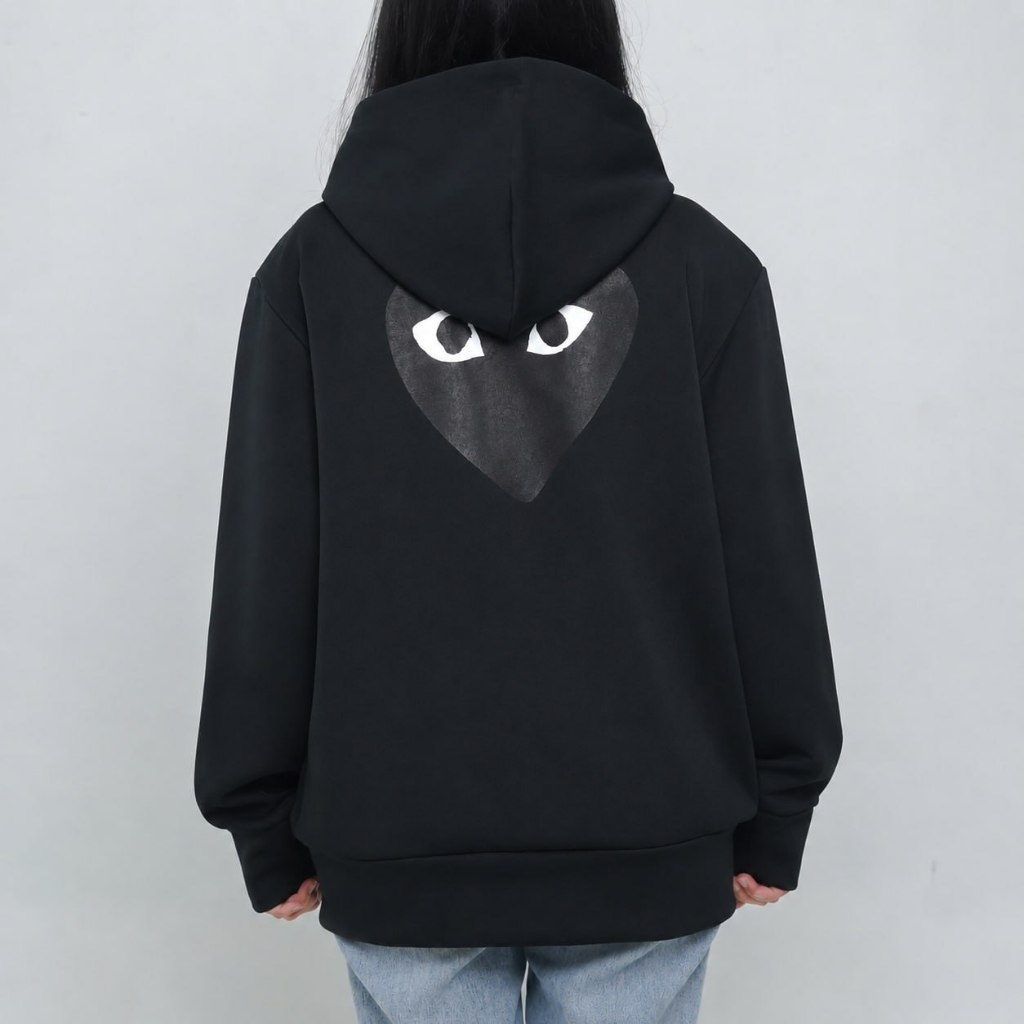Jaket CDG PLAY BLACK HEART BLACK ZIP HOODIE 100% ORIGINAL
