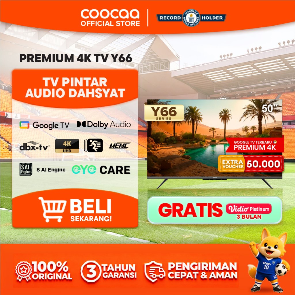 TERBARU COOCAA TV 50 inch Y66 - 4K Google TV - S AI Engine - MEMC - HDR10/HLG - Find My Remote - Eye