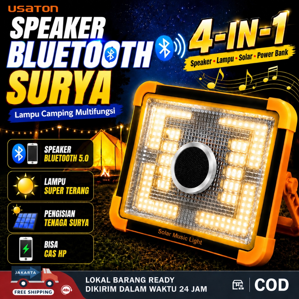Lampu Camping Bluetooth Speaker 5 Mode Cahaya Lampu solar panel Professional Lampu emergency Light L