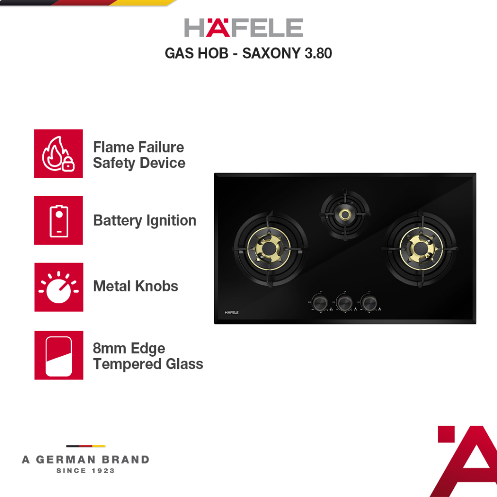 Hafele Saxony  Kompor Tanam Gas 3 Tungku - Built-in Gas Hob