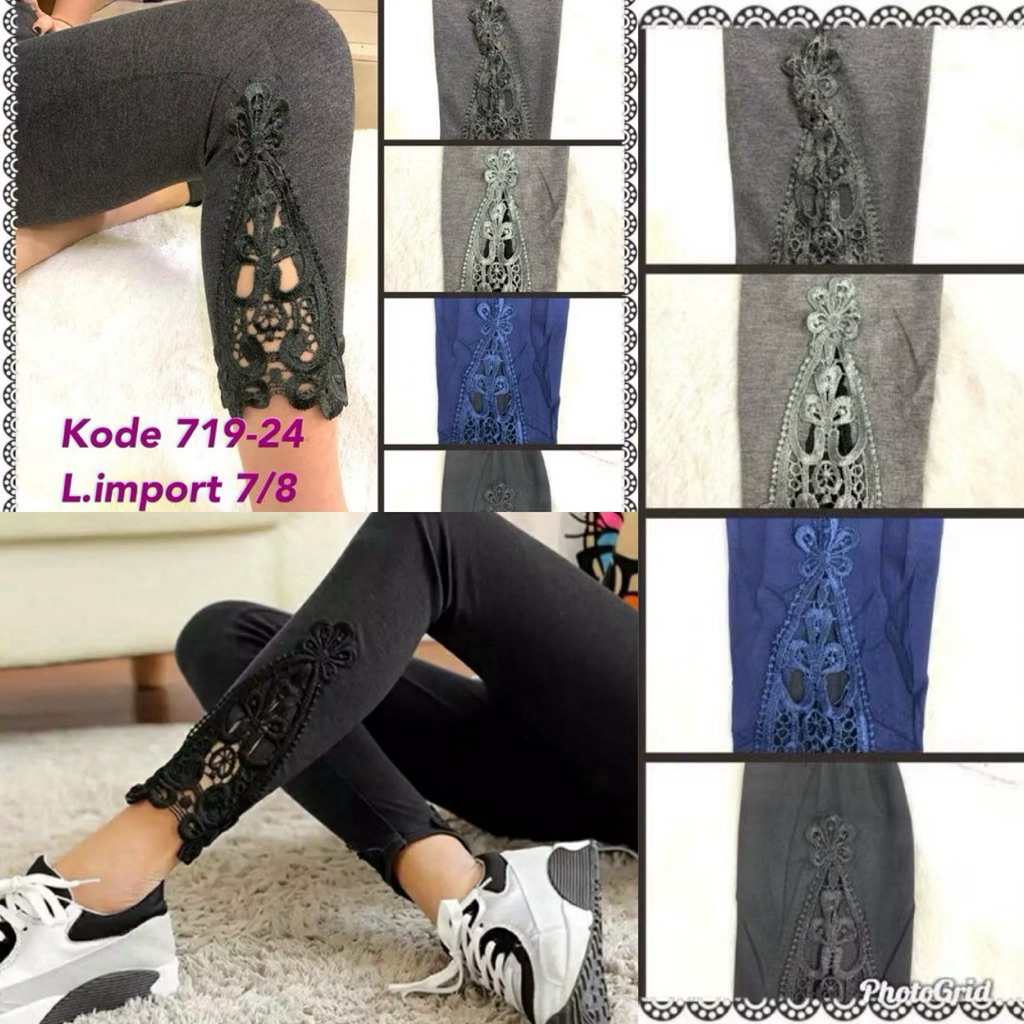 Legging Import - 719 Legging Wanita Dewasa - Legging Brukat Renda 7per8 muat Sampai 90kilo