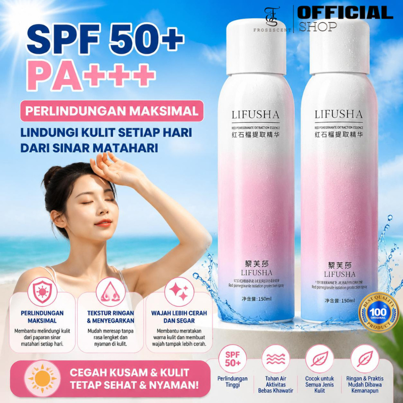 LIFUSHA Sunscreen Spray Pemutih Kulit SPF 50+ 150ml - Mencerahkan dan Melindungi dari Sinar Matahari