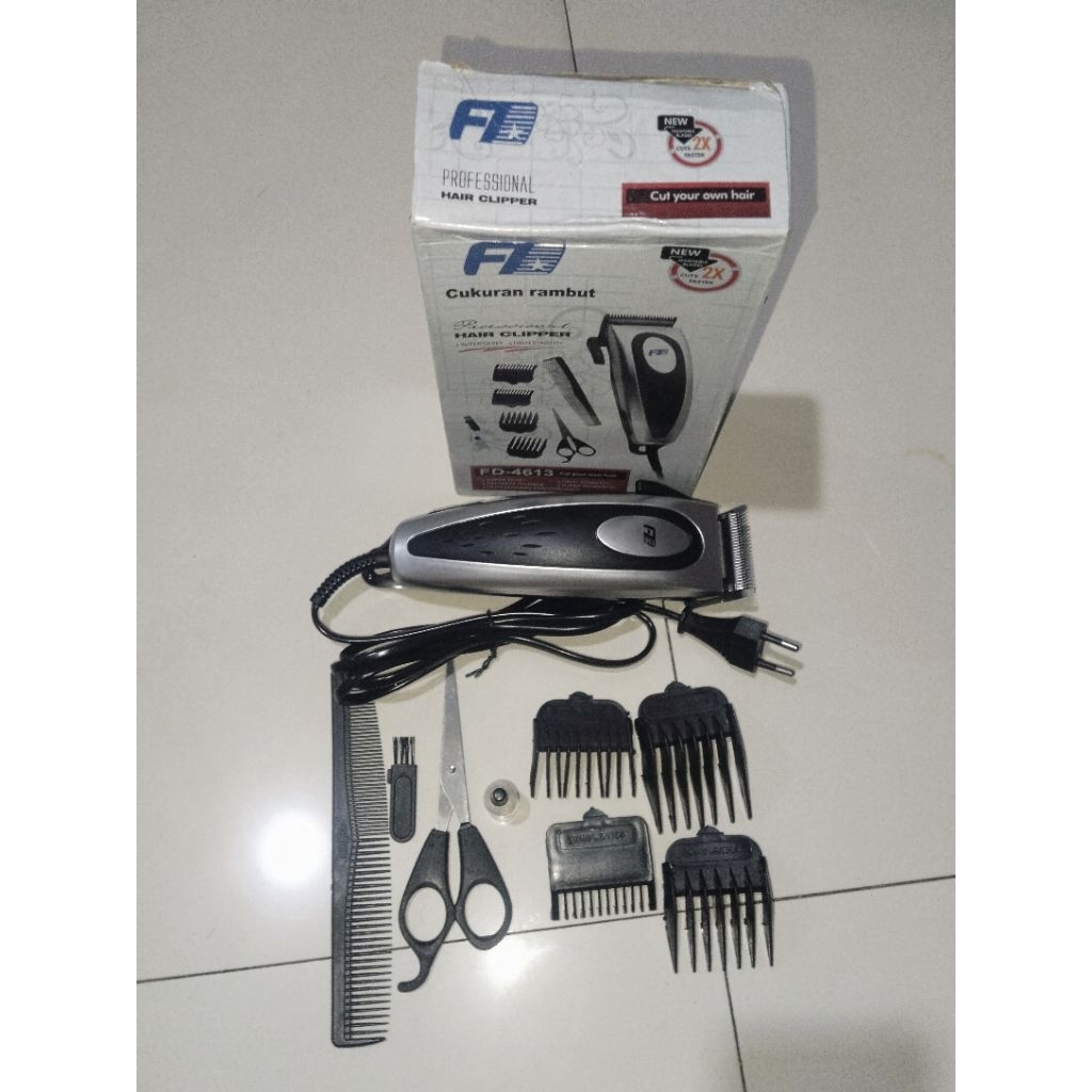 alat cukuran rambut merk FD-4613 lengkap full set komplit sepatu cukur gunting sikat sisir oli minya