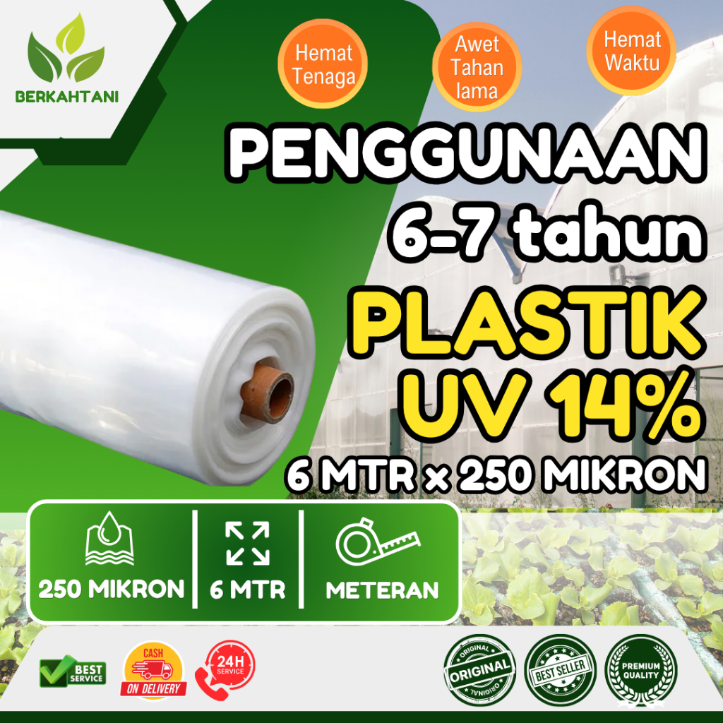 Plastik UV 6 Meter Tebal 250 Micron Kadar UV 14% Harga Per Meter