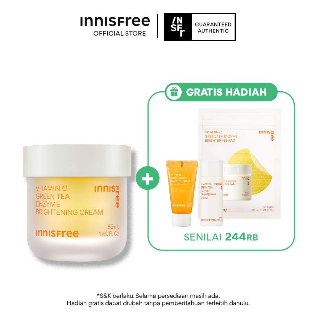Buy 1 Get 3 Innisfree Vitamin C Green Tea Enzyme Brightening Cream 50ml Bundle - Cream Untuk Kulit C