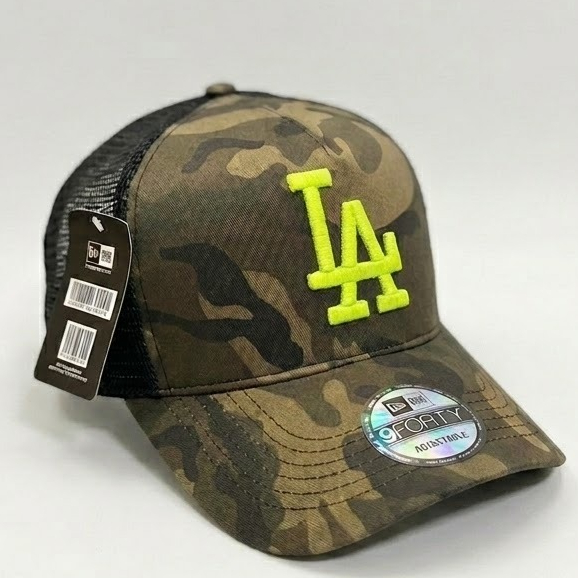 Topi Trucker LA Loreng Pria Wanita Caps Jaring Army Camo Import Premium Hitam Hijau Neon Keren