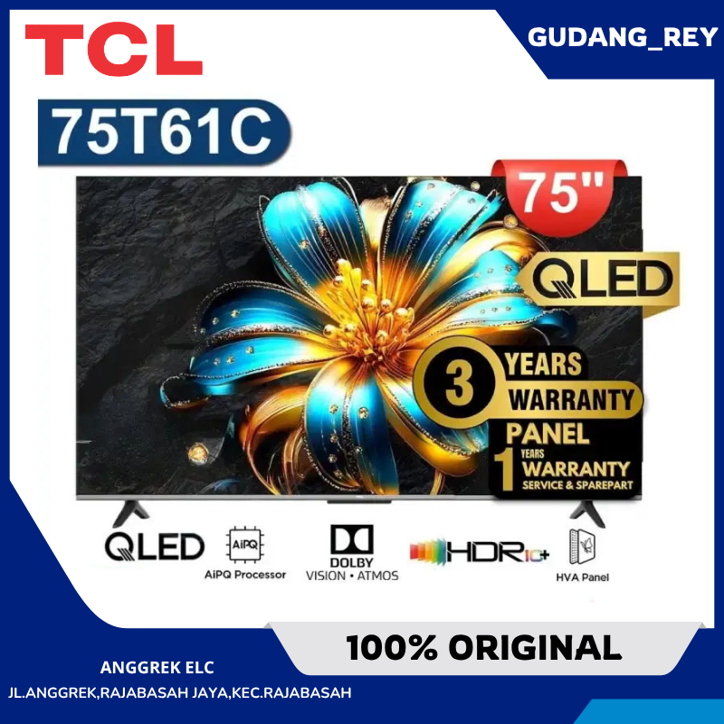 TV Tcl Tv Qled 75 Inch 75T61C Google Tv 4K Uhd Dolby Vision Garansi Resmi