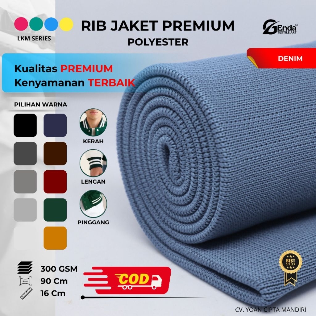 Kain rib bur jaket polyestet denim blue untuk karet kerah lengan dan pinggang jaket rajut premium