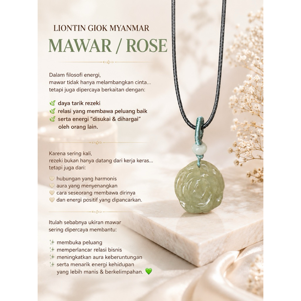 liontin giok jade jadeite mawar myanmar burma type a pemikat