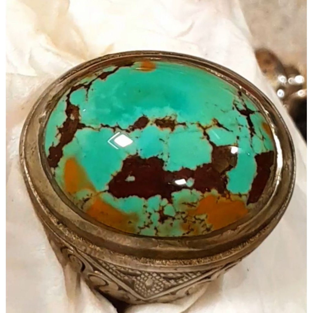 Pirus Hubei multicolor HQ natural turquoise size jumbo ring perak kode pirus hubei