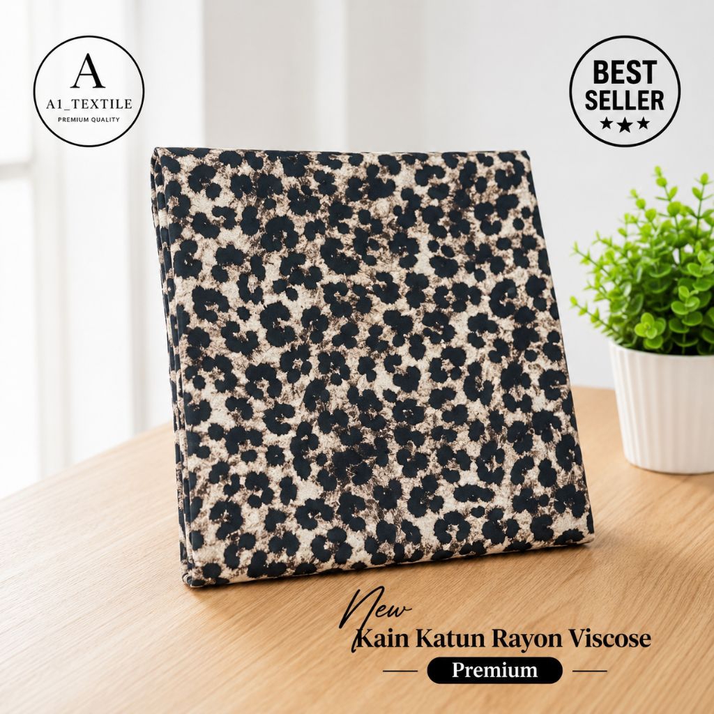 New ( Harga / 0,5 M ) Kain Katun Rayon Viscose Premium || Kain Fashion Motif Leopard Coklat Klasik P