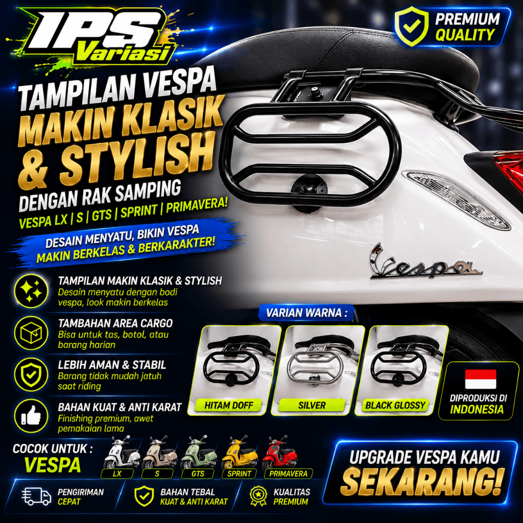 IPS VARIASI - Rak Samping Vespa Sprint Primavera | Bracket Samping Vespa Matic