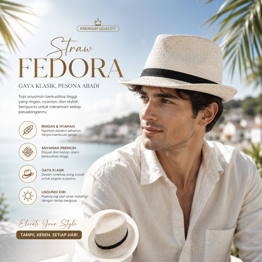 Topi fedora/Topi Anyaman Pandan