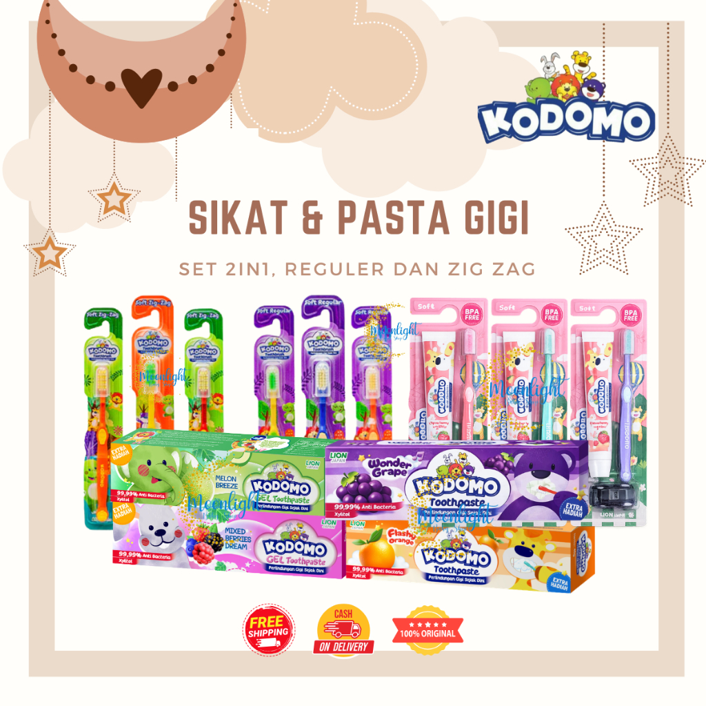 KODOMO Sikat & Pasta Gigi Set 2in1 Reguler Zig Zag - Odol Anak