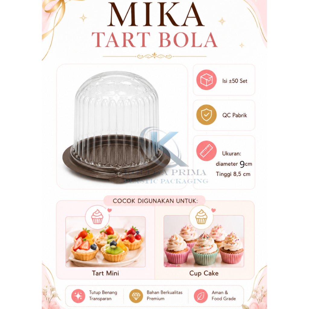 MIKA TART MINI/ MIKA CUP CAKES/ MIKA PUDING BOX BOLA/ MIKA TART MINI MURAH ISI +/-50PCS
