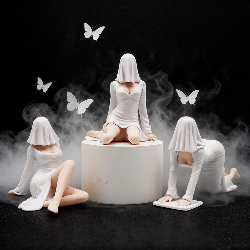 Action Figure GHOST GIRL Miniatur Pajangan Hantu Cewek Hitam Putih Mainan topper