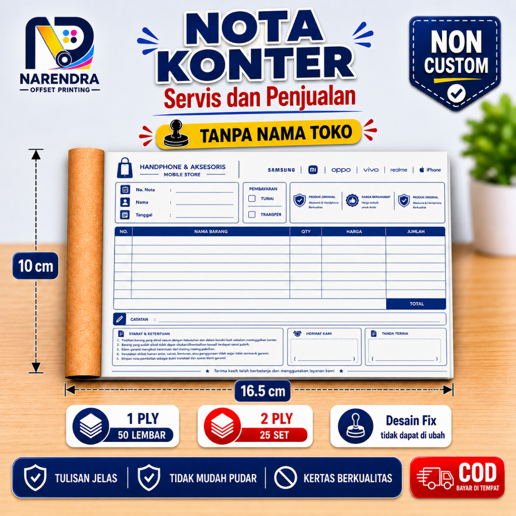 Nota Konter HP / Kwitansi Servis Handphone / Bon Toko 1/4 Folio NCR 2 Ply Siap Pakai