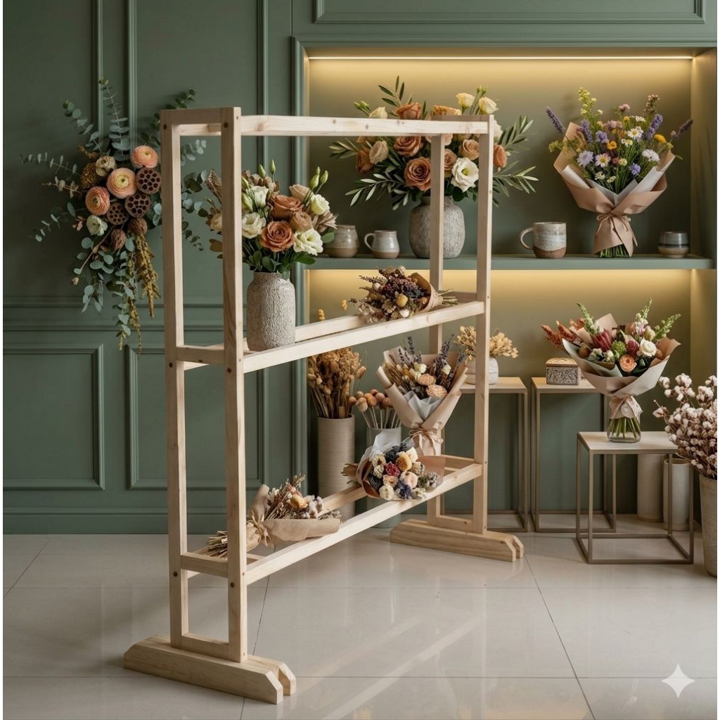 RAK BUKET 3 SUSUN Rak Buket  / Rak buket minimalis / Rak Buket simple Aesthetic / Rak buket kayu Jat