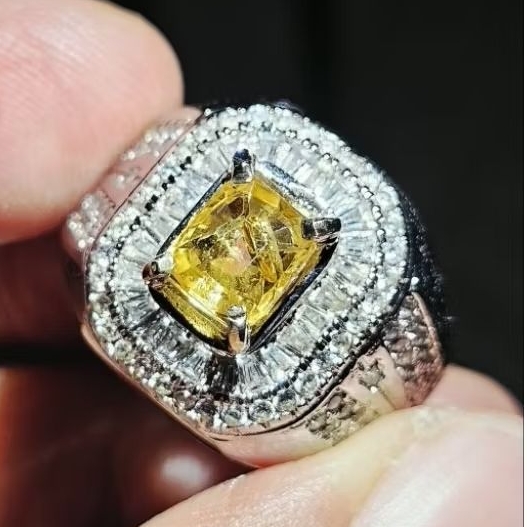 Natural Yellow Sapphire Sri Lanka 1.68ct Sertifikat MRI Yellow Safir Asli Cincin Pria Premium