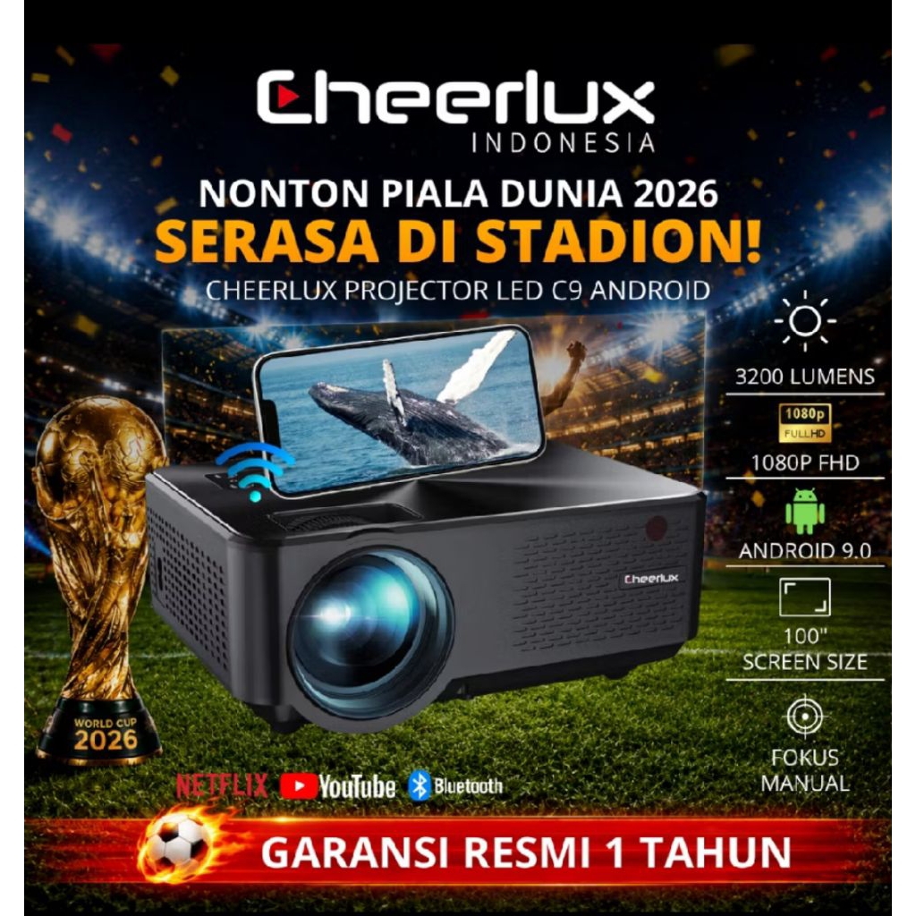 Proyektor Cheerlux C9 Basic SMART LED PROJECTOR 3200 LUMENS LCD Portabel presentasi Video Multimedia
