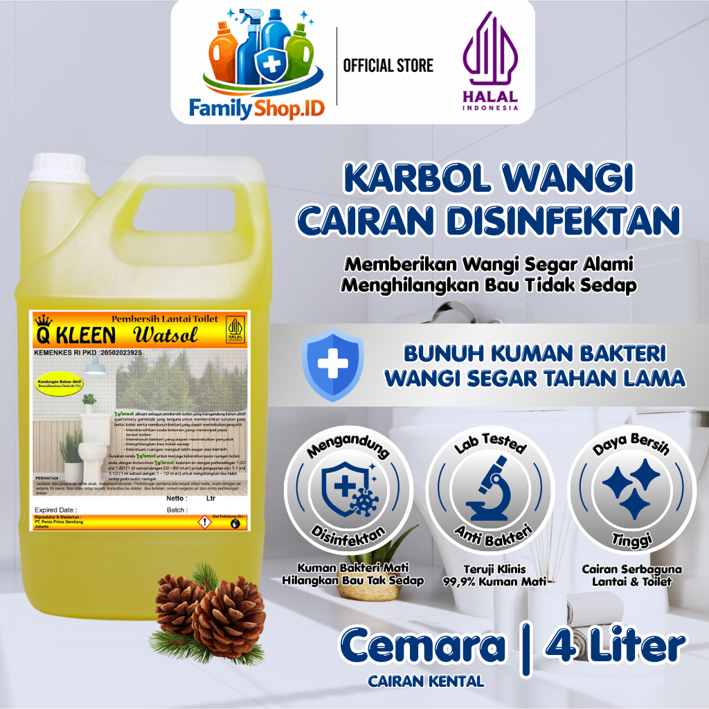 Q KLEEN Karbol Wangi Anti Bakteri Cairan Disinfektan Bunuh Kuman Bakteri 99,9% 4L