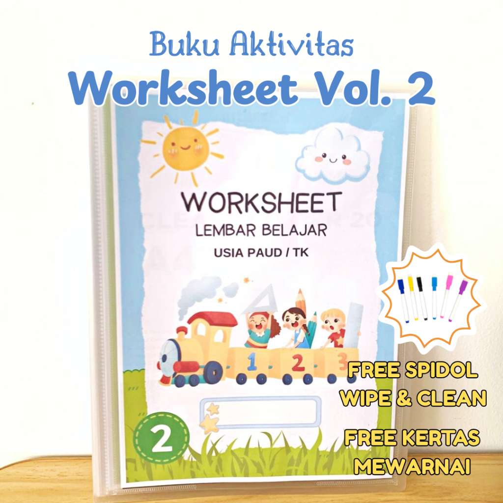 [TERMURAH] Worksheet Edukasi dan Aktivitas Belajar Anak PAUD 2 - 4 Tahun VOL 2 Free Spidol Wipe and 