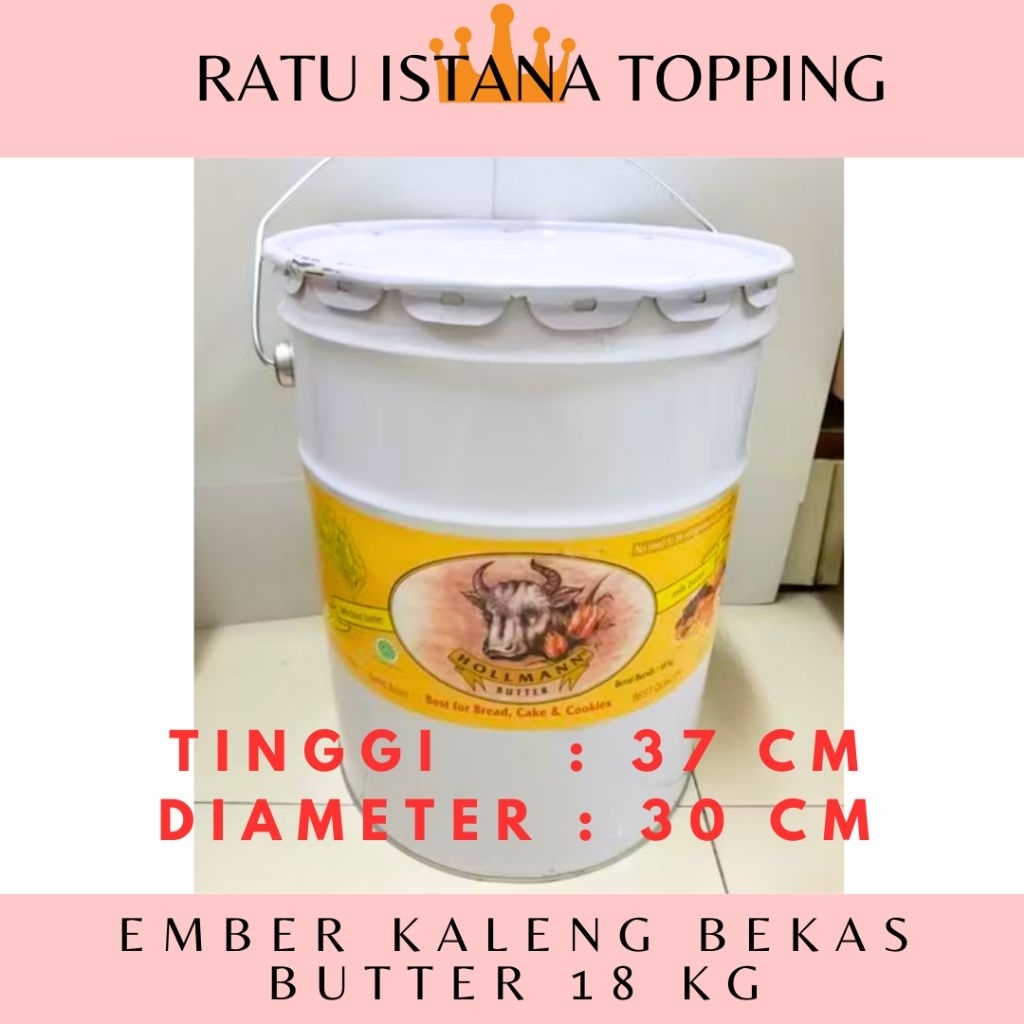 EMBER KALENG BEKAS BUTTER 18 KG EMBER BESI PLUS TUTUP EMBER TONG SAMPAH KERAJINAN BANGKU TAMAN