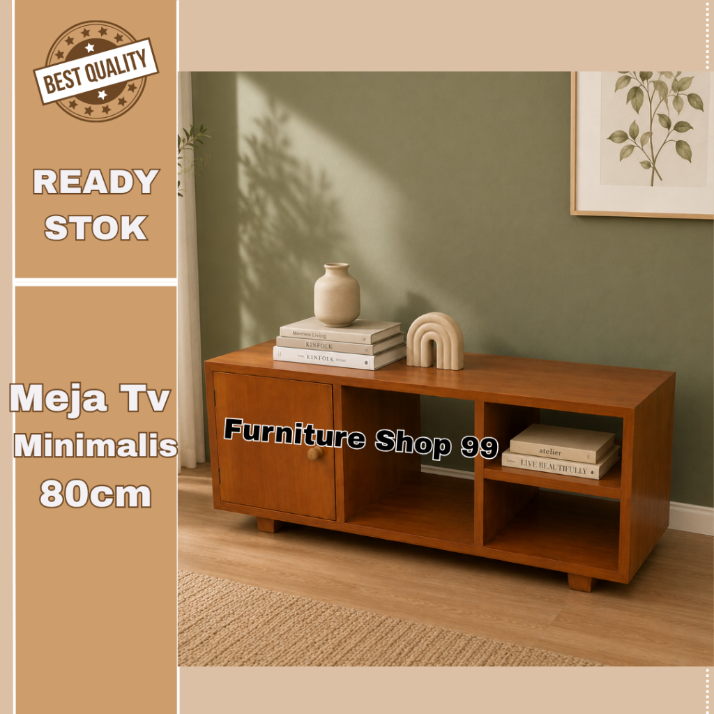 Meja TV Kayu Minimalis 80cm Kayu Mahoni