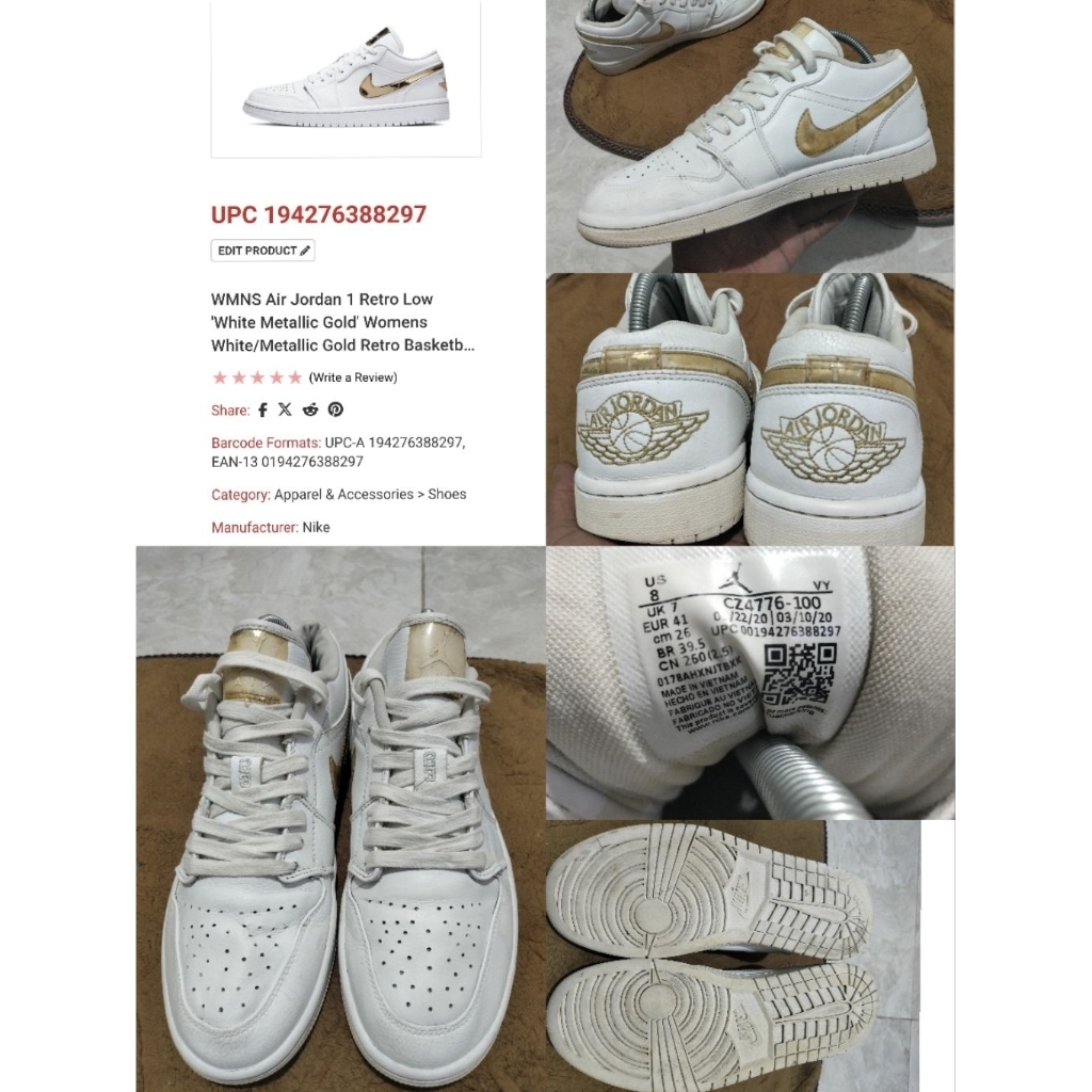 Sepatu Preloved Second Original Nike Air Jordan 1 AJ 1 Retro Low Size 41