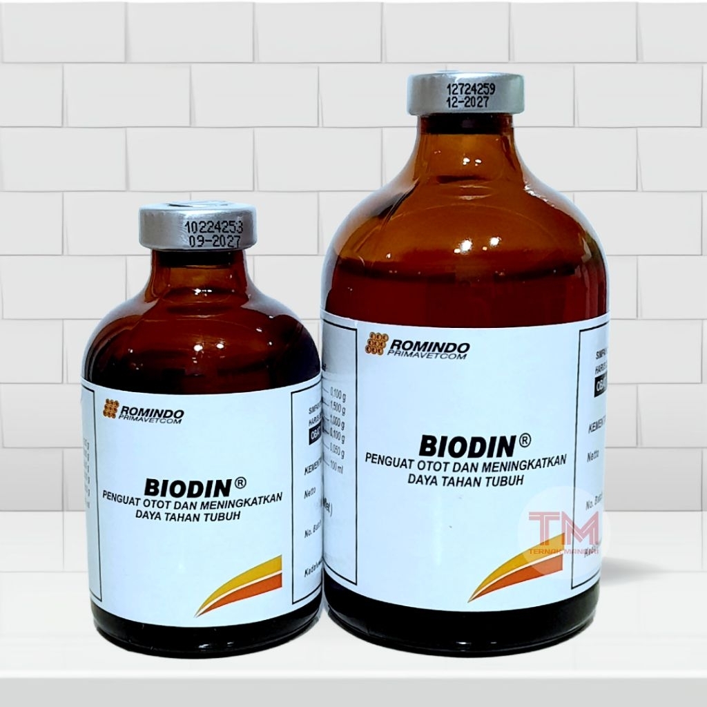BIODIN 100 ML Injeksi Penguat Otot Daya Tahan Tubuh Sapi Kambing Domba