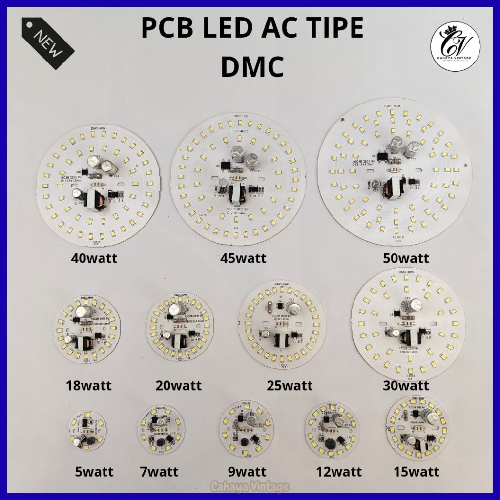 PCB LAMPU LED AC TIPE DMC 5 7 9 12 15 18 20 25 30 40 45 50 WATT MESIN LAMPU LED NYALA PUTIH [ 9 VOLT