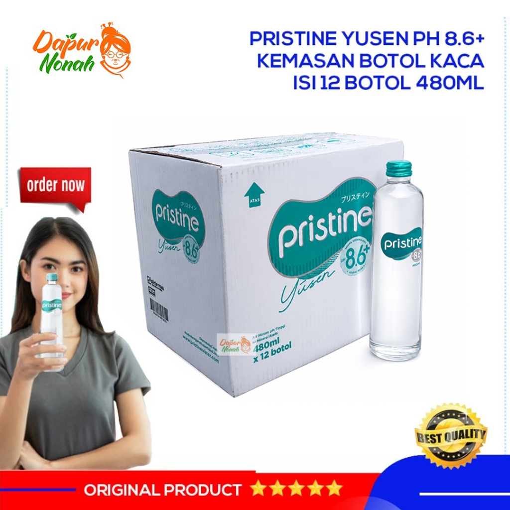 Pristine Yusen 8.6+ Botol Kaca pH tinggi 480ml isi 12 botol - Pristine botol kaca - Air Minum Botol 