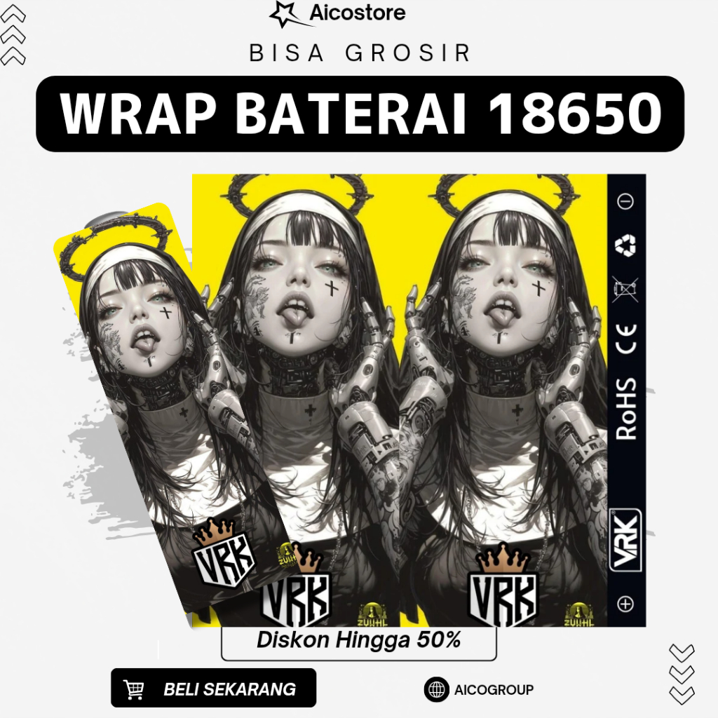 WRAP SERIES - Stiker Wrap Baterai 21700 Motif Anime Girl Cyberpunk Premium Vinyl Anti Air Tahan Lama
