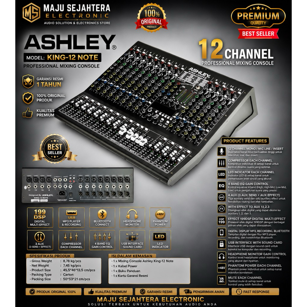 MIXER 12 CHANNEL ASHLEY KING-12NOTE KING 12 NOTE KING12NOTE KING 12NOTE KING-12 NOTE ORIGINAL
