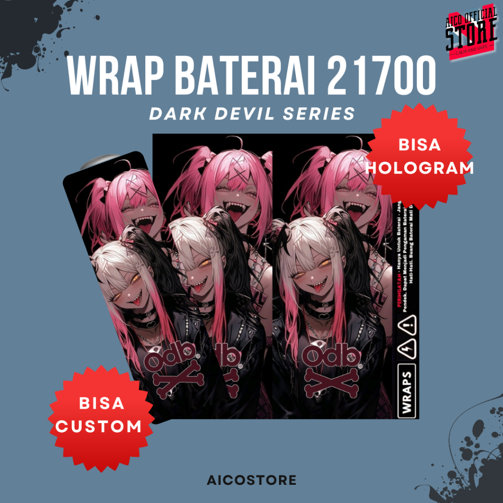 WRAP SERIES Stiker Wrap Baterai 21700 Motif Dark Devil Series Premium Vinyl Anti Air | Skin Pelindun