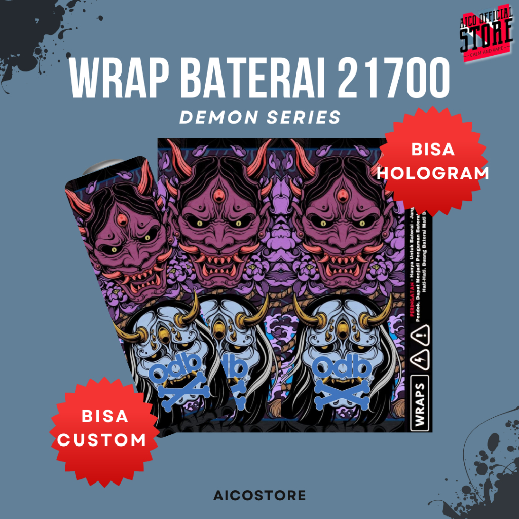 WRAP SERIES Stiker Wrap Baterai 21700 Motif Demon Series Premium Vinyl Anti Air | Skin Pelindung Bat