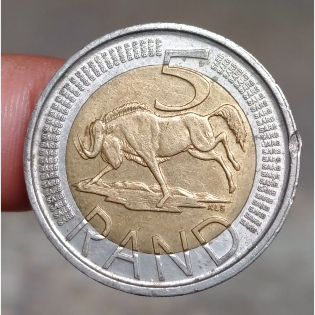 Koin Kuno Afrika Selatan 5 Rand Banteng Bimetal tahun 2009