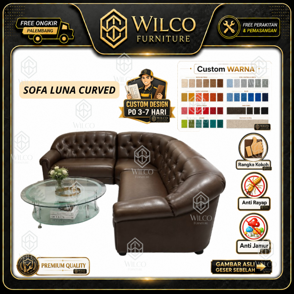 Sofa Luna Curved | Sofa Tamu L Sudut Bahan Kulit