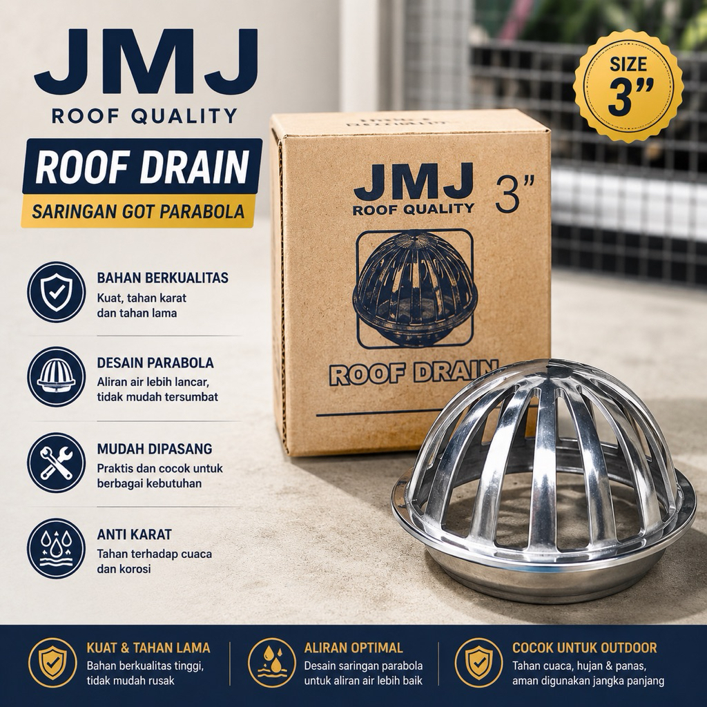 SARINGAN GOT PARABOLA ROOF DRAIN TOILET 3 INCI JMJ STAINLESS STEEL