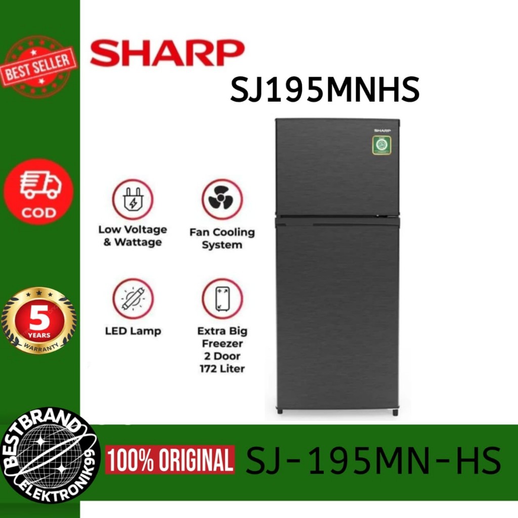 SHARP SJ-195MN-HS KULKAS 2 PINTU 172L NEW KIREI SERIES SJ195MNHS SJ195MN SJ195
