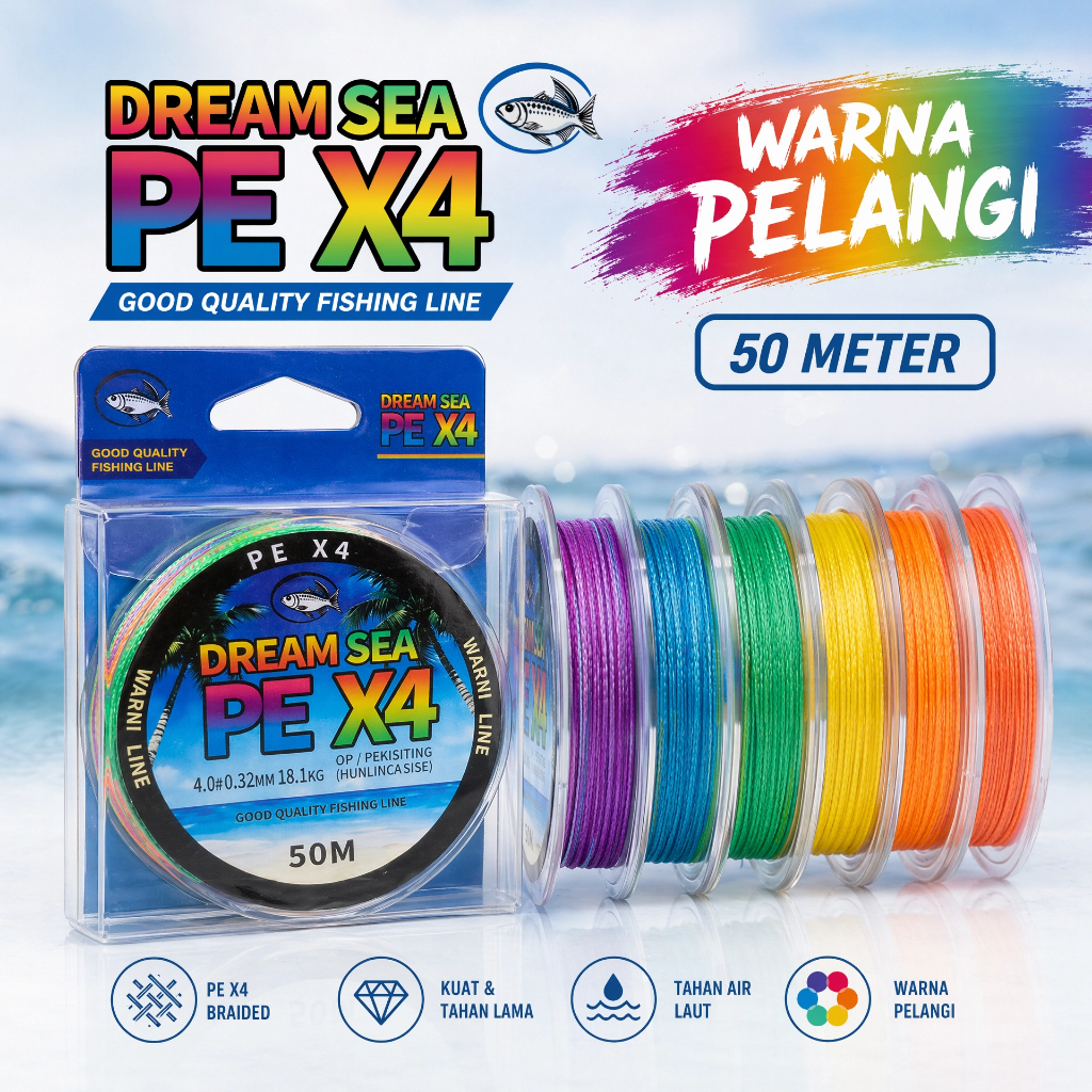 50M Tali Pancing PE X4 Tahan Abrasi Senar Pancing Sensor Bright NEO Super Kuat Tarik Senar Pancing S