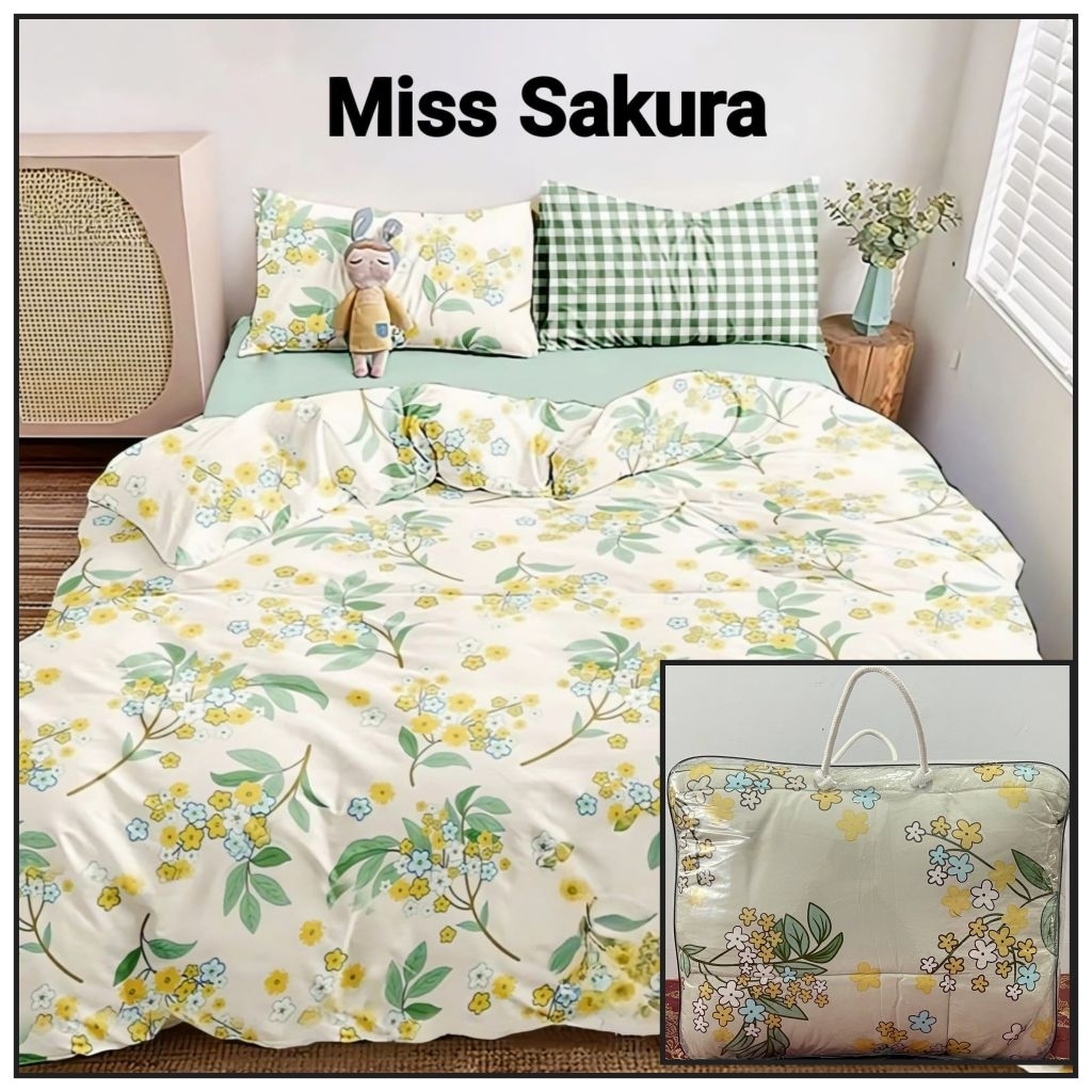 BISA COD BEDCOVER SET SPREI MISS SAKURA BAHAN KATUN MOTIF MINIMALIS MOTIF ESTETIK SPREI SET SEPREI K