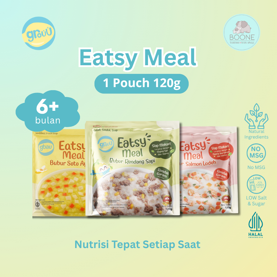 Grouu Eatsy Meals / Bubur Bayi Instan Anti GTM Siap Saji MPASI 6 Bulan+ (Tanpa Gula, Rendah Garam)