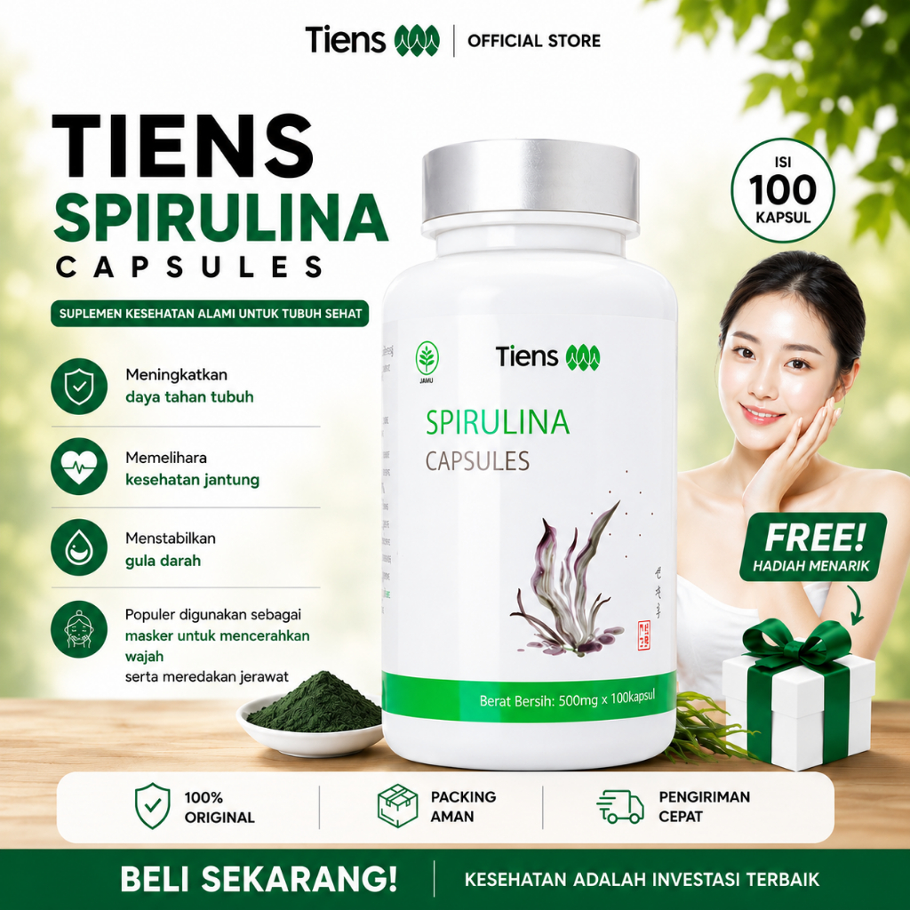 Tiens spirulina full jerawat Mencerahkan Kulit Glowing Pria dan Wanita-Suplemen Herbal