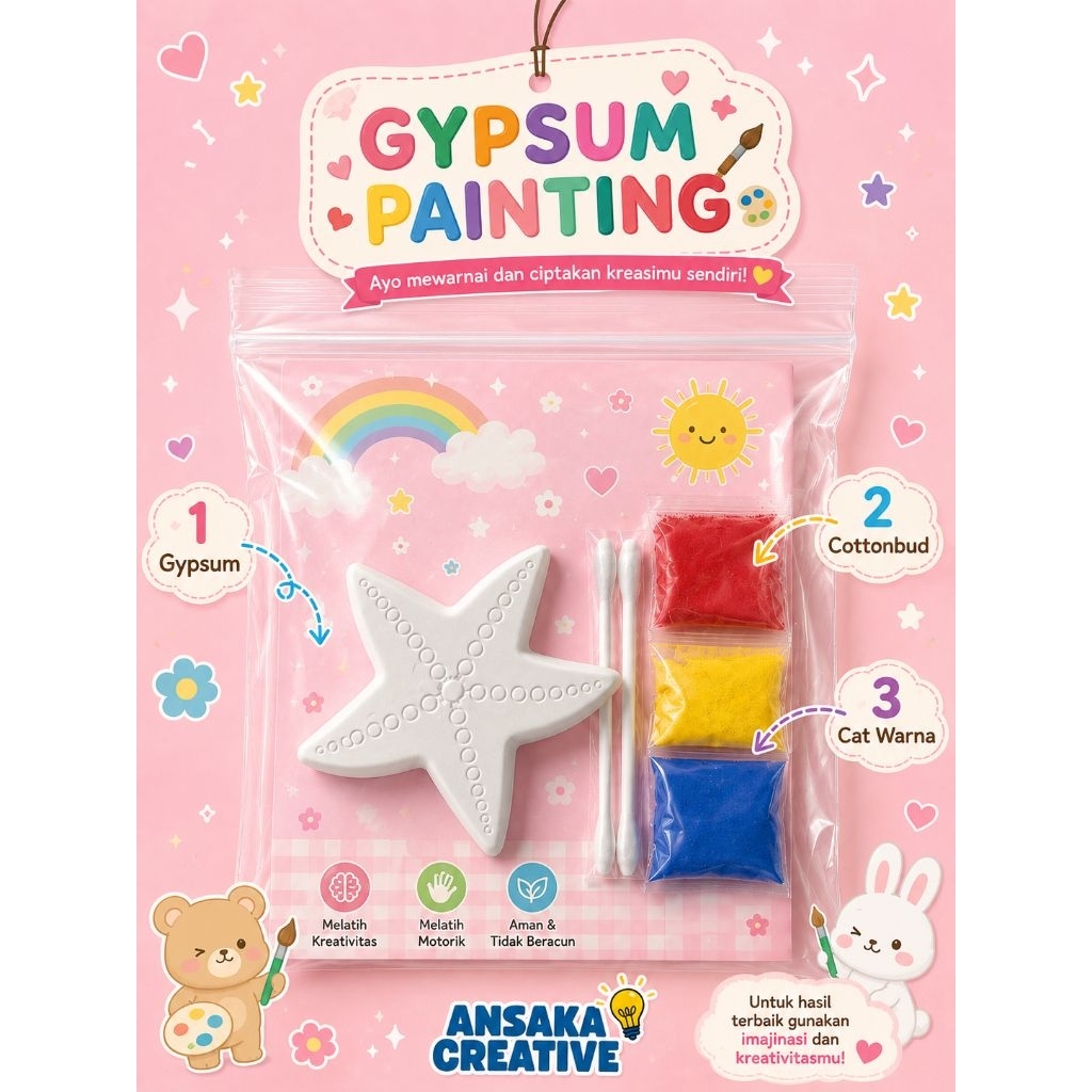 Gypsum painting / gypsum mewarnai / gypsum melukis / gypsum karakter / mainan aktifitas anak