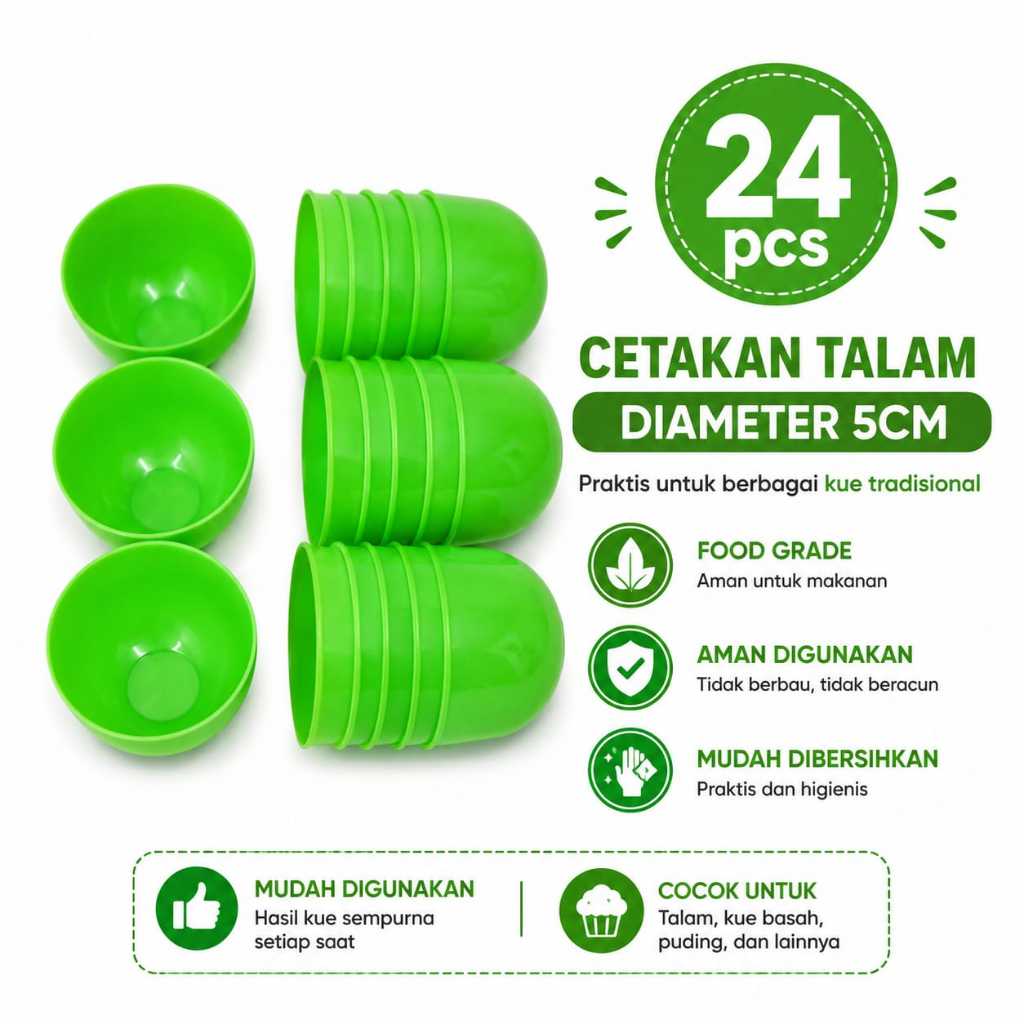 24 PCS Cetakan Kue Talam Plastik Diameter 5 CM | Cetakan Kue Talam Mini Food Grade | Cetakan Puding 